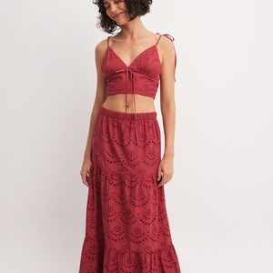 NA-KD Lacy Red Top & Skirt Set